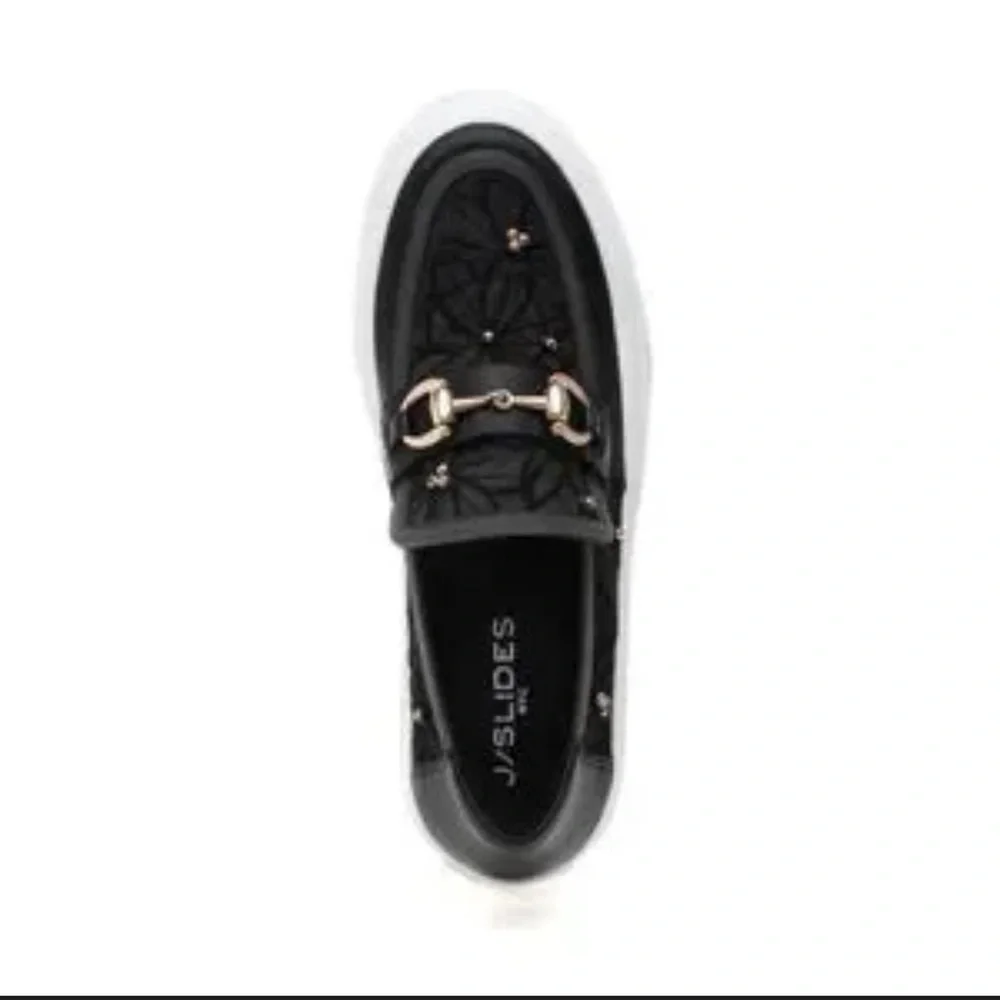 J Slides Black Lace Platform Slip on Sneakers Sz 8 1/2 - Picture 3 of 15